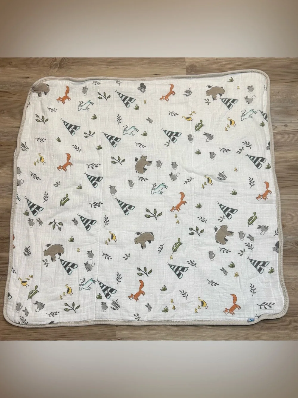 Little Unicorn Woodland Animal Muslin towel- Fox, Bear & Tree Print